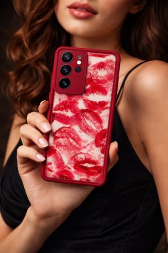 Image of COVERLY Lips Back Case Cover Compatible for Samsung S26 Ultra 5G | Hot 3D Sexy Lips Retro Embossed | 360 Camera Protection | Lip Kiss Print Cute Soft Touch Liquid Silicone Phone Case (TPU | Love Red)