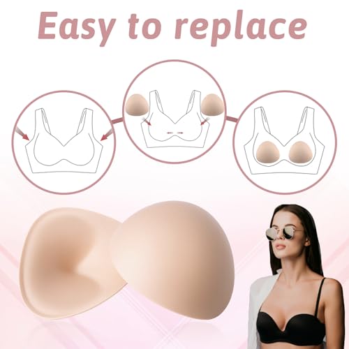 2 Paar BH Einlagen Sponge BH Insert Pads Herausnehmbare Einsätze Dreieckige Hautfarbe Sport BH Cups BH-Einlagen für Frauen Bademode Unterwäsche Atmungsaktive Push-Up-Brust-BH aus Schwamm für Bikini