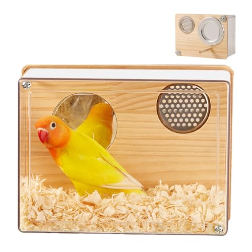鳥の飼育箱 - 20.5x10x15.8cm 木製巣箱、透明な観察窓、換気されたインコ オウム オカメインコ ラブバードの生息地 |設置が簡単な羽毛ペット用バードホーム