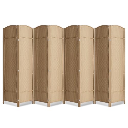 8 Panel Room Divider,6Ft Folding Privacy Screen,Tall - Extra Wide Foldable Panel Partition Wall Divider with Diamond Double-Weaved Hand-Woven Design Room Screen Divider