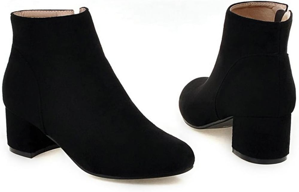 KOKOMOMO Womens Round Toe Chunky Heeled Boots Zip Up Ankle Booties