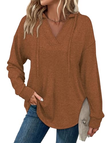Image of Sampeel Hoodies for Women Trendy Fall Fashion 2025 V Neck Oversized Sweatshirt Plus Size Tops Clothes