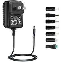 9V 2A Power Supply, 9V Charger Center Positive with7 Interchangeable Jacks Compatible with 2000mA,1500mA,1000mA,800mA,600mA,500mA,400mA 300mA,100mA,UL FCC CE Certificate