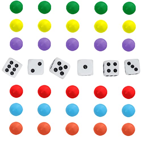 Comsrev 30 Wahoo Board Game Replacement Marbles 5 Each Of 6 Colors, 6 Dice And A Play Bag For Aggravation Wahoo Board Game #TOP1