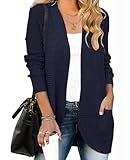 ZESICA Women's Fall Winter 2025 Long Sleeve Open Front Casual Lightweight Soft Knit Cardigan Sweater Outerwear,Navy,Medium
