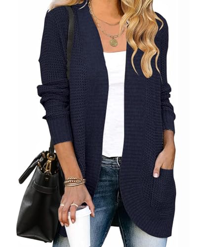 ZESICA Women's Fall Winter Long Sleeve Open Front Casual Lightweight Soft Knit Cardigan Sweater Outerwear