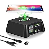 100W USB Ladegerät Mehrfach, USB Ladestation Mehrere Geräte mit 4 Port(3QC 3.0+1PD) und 10W Wireless Charger, USB Charging Station mit LCD-Display für Samsung/Android/Tablet