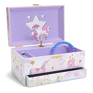 Jewelkeeper Girl’s Musical Jewellery Storage Box with Pull-out Drawer, Glitter Rainbow and Stars Unicorn Design, The…