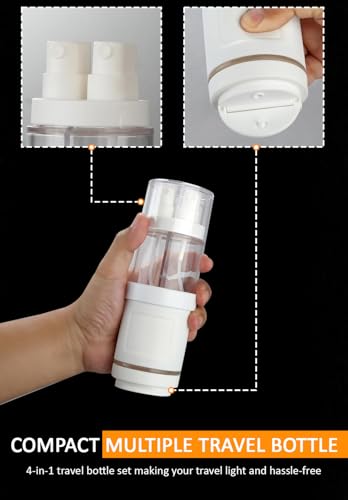 Image of Lyrovo 4-in-1 Travel Essential Kit Spray Bottles & Pump Bottles Dispenser, Travel Containers for Toiletries, Refillable Travel Accessories for Cream Toners Lotion (White)