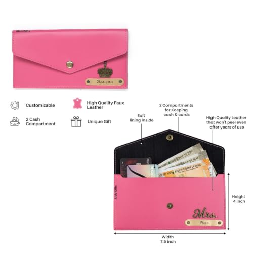 Image of AICA Personalised Name & Charm Womens Leather Combo Gift Set (DarkPink) | Gifts for Women| Customised Gift Hamper for Woman