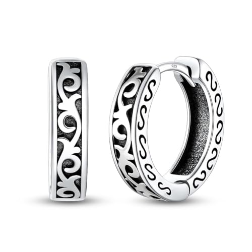 Image of TRUESILVER ACPL 925 Sterling Silver Hoop Earrings for Men | BIS Hallmarked Huggie Hoop Earrings | Minimalist Vintage Chunky Silver Hoops for Men