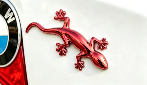 Image of 2PCS 3D Gecko Emblem Car Sticker Metal Chrome Silver Spider Badges Sticker for Universal Car Vehicle, Truck, Motorcycle, RV, Scooter, SUV, Door, Window for Headphone Decorations (Red Gecko)