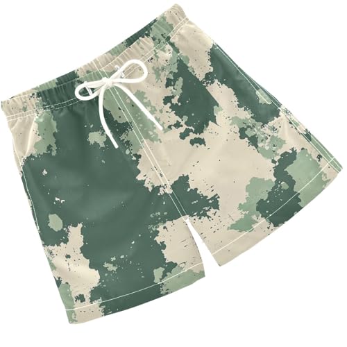 Pigsaly Boys' Swim Board Shorts Vintage Forest Green Army Camo Boy's Swim Trunks Kids Swimwear S