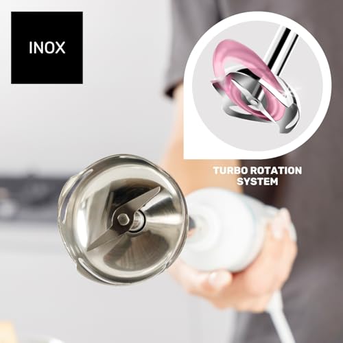Miniatura 3 de Taurus Batidora De Mano Robot 1000 Inox, 2 Velocidades Turbo, Cuchillas Inox, Campana Antisalpicaduras, Ergonómica, Libre De Bpa, Apta Lavavajillas, Blanco