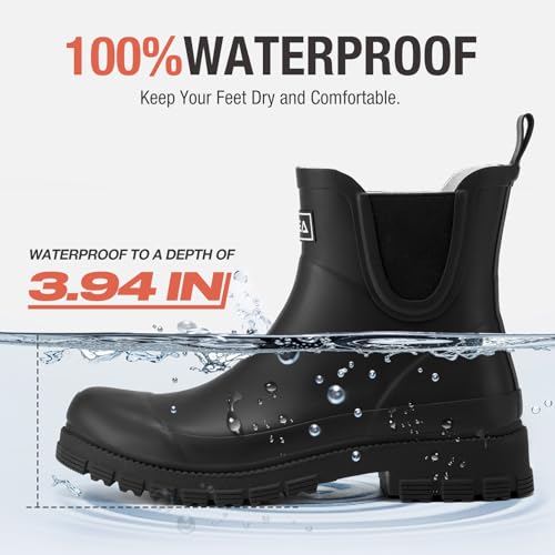 HISEA Ankle Rain Boots for Women Waterproof Chelsea Short Rubber Garden Shoes for Ladies Lightweight Fashion4
