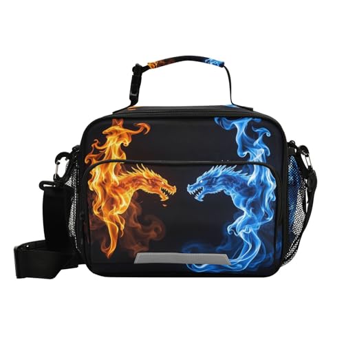 Image of Kcldeci Blue and Red Fiery Dragon Lunch Bag Insulated Lunch Box Lunch Tote Bag Large Drinks Holder Thermal Snacks Organizer for Women Men Adults
