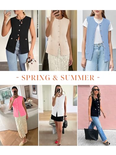Image of Yousify Womens Sweater Vest Sleeveless Button Down Round Neck Knitted Tank Tops Casual Cardigan with Pockets