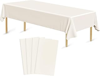 Bouiexye 4 Pack Disposable Table Cloth Ivory Plastic Tablecloth 54 x 108 Inch Rectangular Tablecloths for Indoor Outdoor Party Birthdays Weddings Christmas Anniversary Buffet Table