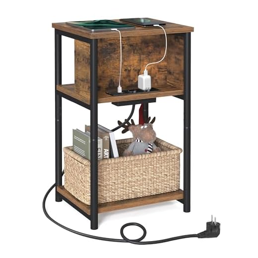 VASAGLE Beistelltisch mit Steckdose, schmal, vintagebraun-schwarz LET375B01