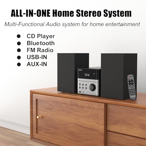 image for LONPOO Compact Micro Hi-Fi Stereo System with CD Player, Bluetooth, FM