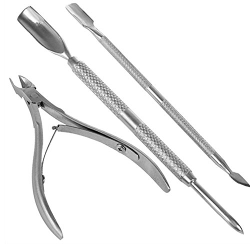 nail spoon - Nail Cuticle Spoon Pusher Remover Nail Cut Tool Pedicure Manicure Set. Pocket Nail Cuticle Nipper Pack Contains Nail Trimmer, Pack of 3