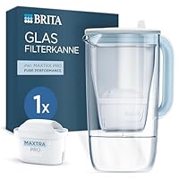 BRITA Wasserfilter Kanne Glas hellblau (2,5l) inkl. 1 MAXTRA PRO Pure Performance Kartusche – Premium Kanne aus Glas mit Smart Light LED & Klappdeckel – filtert Verunreinigungen, Kalk, Metalle etc.