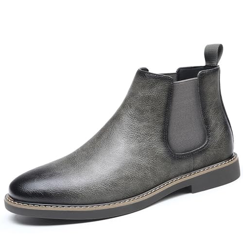 Men’s Retro Chunky Heel Chelseas Comfy Pointed Toe Slip On Low Heel Formal Business Booties for Everyday Wear Casual