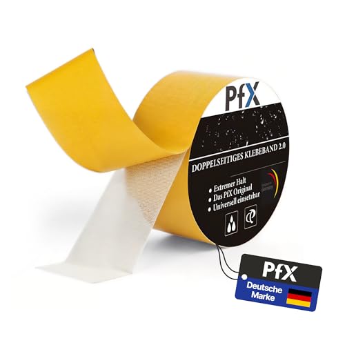 PfX Cinta adhesiva extremadamente fuerte de doble cara de alta calidad [10 m] – Nueva versión 2025 – perfecta como cinta adhesiva para alfombras y para superficies estructuradas – Atención