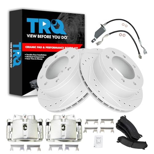Image of TRQ Brake Pad & Rotor Kit Slotted X Drilled Performance Ceramic Compatible with 01-07 Chevrolet GMC