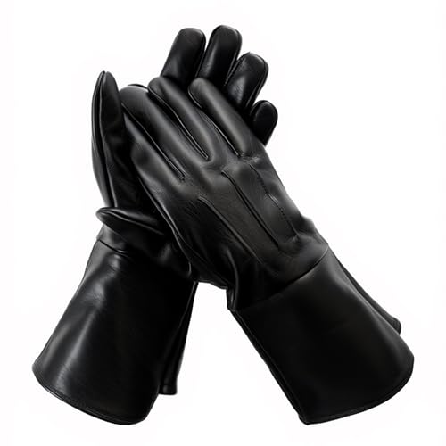 Black Leather Gauntlet Gloves Large - Medieval Renaissance SCA LARP Costume Men - Long Black...
