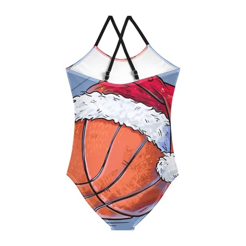 CHIFIGNO Basketball Santa Hat Girls Swimsuit One Piece, Spaghetti Straps, Cross Back Design, Ages 3T2