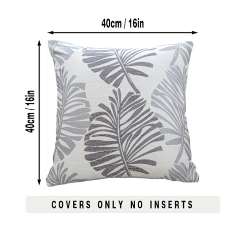 Tennove Cushion Covers 40x40cm Cotton Linen & Velvet Soft Throw Pillow Covers Set of 2 Decorative Tropic Leaf Pattern Square Cushion Cases Pillowcases for Couch Sofa Home Décor - Image 2