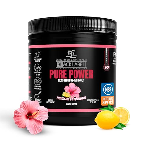 Image of Blacklabel Pure Power NSF Certified for Sport Pre-Workout Hibiscus Lemonade | Caffeine Free Non Stim Pre Workout with Creatine Monohydrate & Peak ATP for Energy & Endurance, 30 Servings