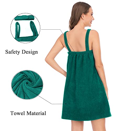 Verve Jelly Women Bath Wrap Towel for Shower with Pocket Shower Wraps for Women Straps Robe Facial Headband Army Green XL - Image 4