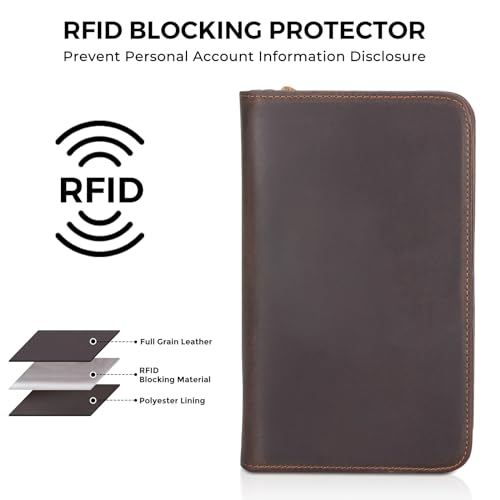 Polare Full Grain Leather Passport Holder Cover Case for Men RFID Blocking Travel Wallet Holds 4 Passports (Dark Brown with AirTag Slot)4