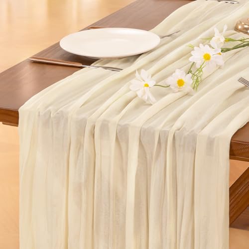 Image of Socomi 3pcs Beige Easter Spring Cheesecloth Table Runner Boho Rustic Gauze 120 inch 10FT Cheese Cloth Runner for Wedding Party Baby Shower Birthday Home Decor Holiday Decorations