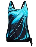 Arolina Womens Tankini Tops Modest Swim Top Blouson Bathing Suit Swimwear No Bottom Blue Oblique Stripes (XL)