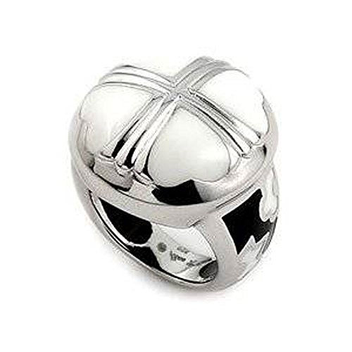 White heart and flowers sterling silver ring