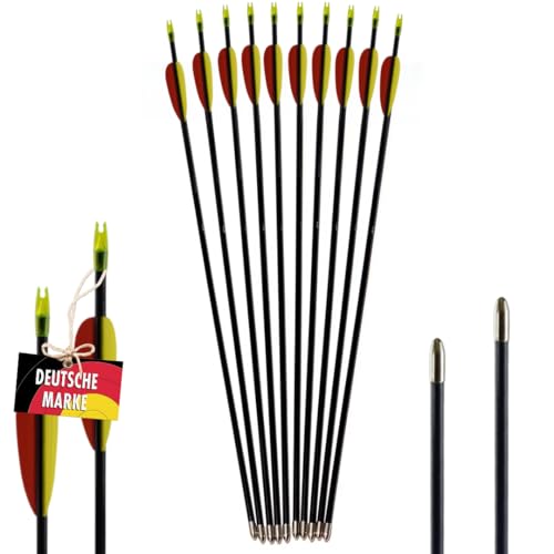 BSW - BogenSportWelt Black Bolt Fiberglaspfeile 32 Zoll für Lang- und Recurvebögen bis 30 lbs – 10er Set mit gelb-roter Kunststoffbefiederung, Abgerundeter Blechspitze, Kunststoffnocke BSW - BogenSportWelt Black Bolt Fiberglaspfeile 32 Zoll für Lang- und Recurvebögen bis 30 lbs – 10er Set mit gelb-roter Kunststoffbefiederung, Abgerundeter Blechspitze, Kunststoffnocke