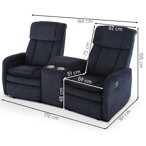Raburg Kinosessel, 2er-Fernsehsessel mit Relaxfunktion & Liegefunktion, mechanisch, für 2 Personen, Taschenfederkern-Polsterung, Belastbarkeit je Sitzplatz 150 kg, Maxx, Cord-Mikrofaser|Nachtblau – Bild 4