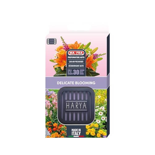 Mafra - HARYA Delicate Blooming, Ambientador de Goma para Coche, Fragancia Floral Oriental Ambarina con Notas de Rosa y Orquídea, Diseño Elegante
