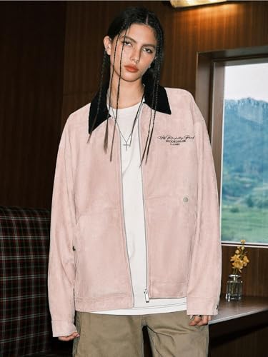 Men's Women's Suede Leather Letter Graphic Color Block Zip Up Long Sleeve Jacket Vintage Streetwear Unisex Coats3