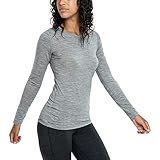 Woolly Clothing Co. Women's Merino Wool Flex Long Sleeve Crew Neck Shirt - Ultralight - Wicking Breathable Anti-Odor M Gry Grey