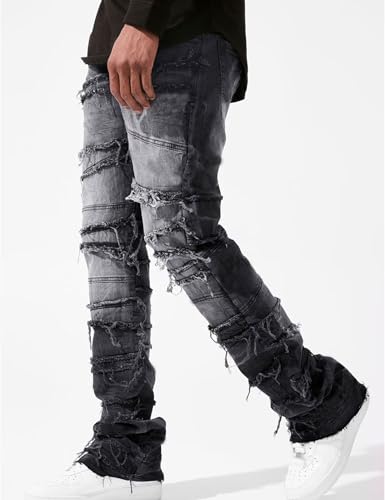 Mens Stacked Ripped Jeans Y2k Slim Fit Skinny Stretch Jeans Distressed Denim Pants Trousers2