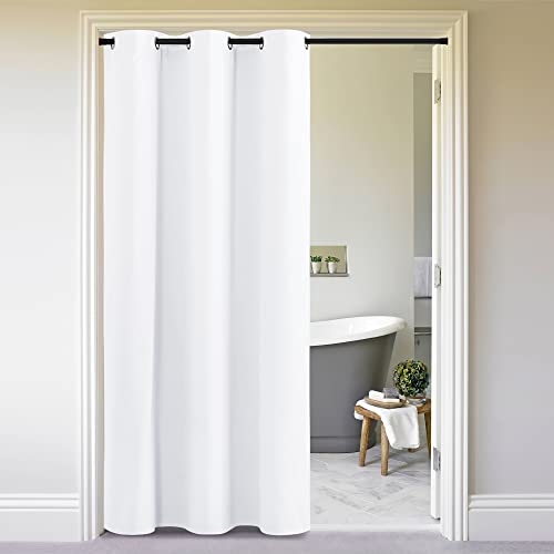 Image of NICETOWN Curtains & Drapes for Door Tapestry, 84 inches Long Door Curtains for Bathroom Pantry Bedroom Closet (White, 1 Panel, 5ft Wide x 7ft Long)