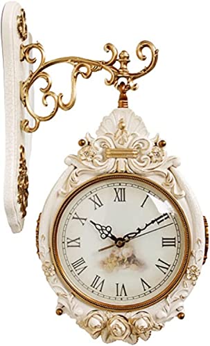 HUIBBGO Reloj de Pared silencioso de Estilo Europeo para Interiores, de Doble Cara, para decoración del hogar y la Sala de Estar, de Cuarzo, Funciona con Pilas, Color Beige.