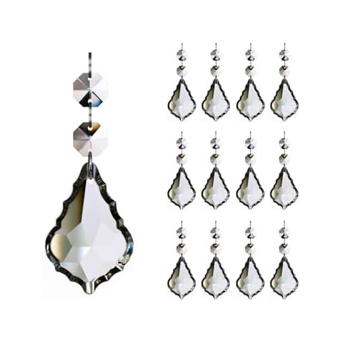12pcs Maple Leaf Crystal Chandelier Prism Pendant Parts, 63mm Hanging Crystals Beads for Chandelier Wedding Decoration Clear Cover