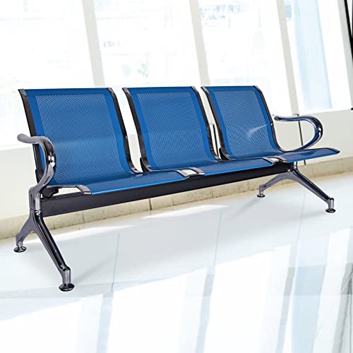 Kinsuite Airport Reception Chairs Waiting Room Chair 3 Seat Reception Bench for Office, Business, Bank, Hospital, Blue
