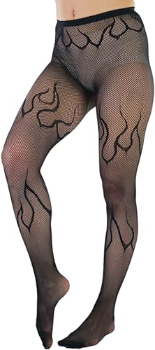Image of ToBeInStyle Women's Flame Burning Fire Tights w /Devil-Inspired Print Hosiery
