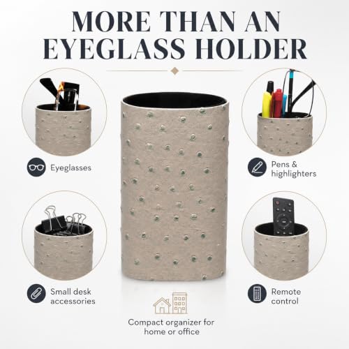 Image of Calabria Desktop Eye Glasses Holder Soft Lining Weighted Base Eyeglasses Stand Case Desks Nightstands PU Leather Mens Womens